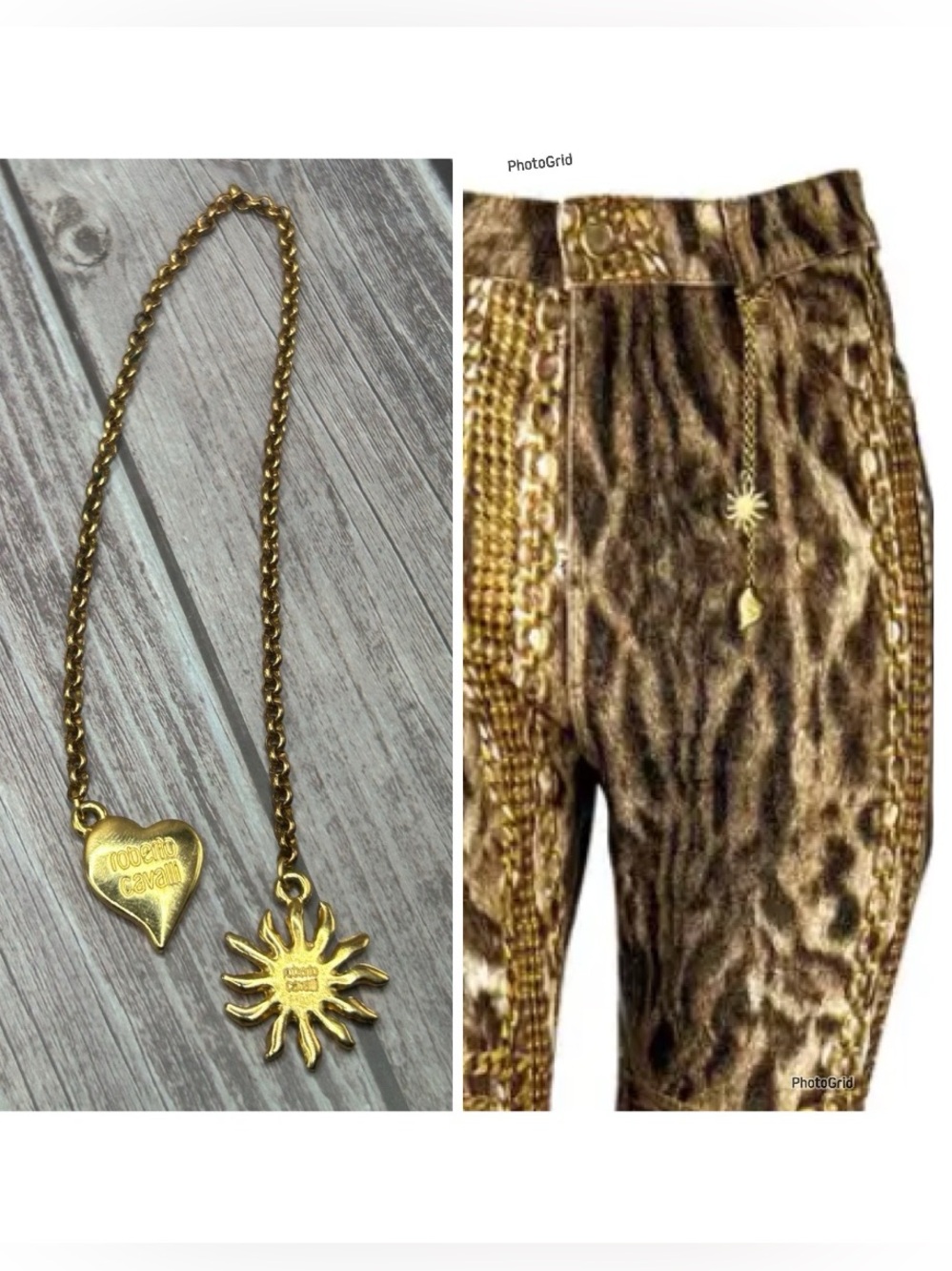 ROBERTO CAVALLI ARCHIVAL 2003 Cheetah Denim Sun Heart Belt Charm Pendant - RARE